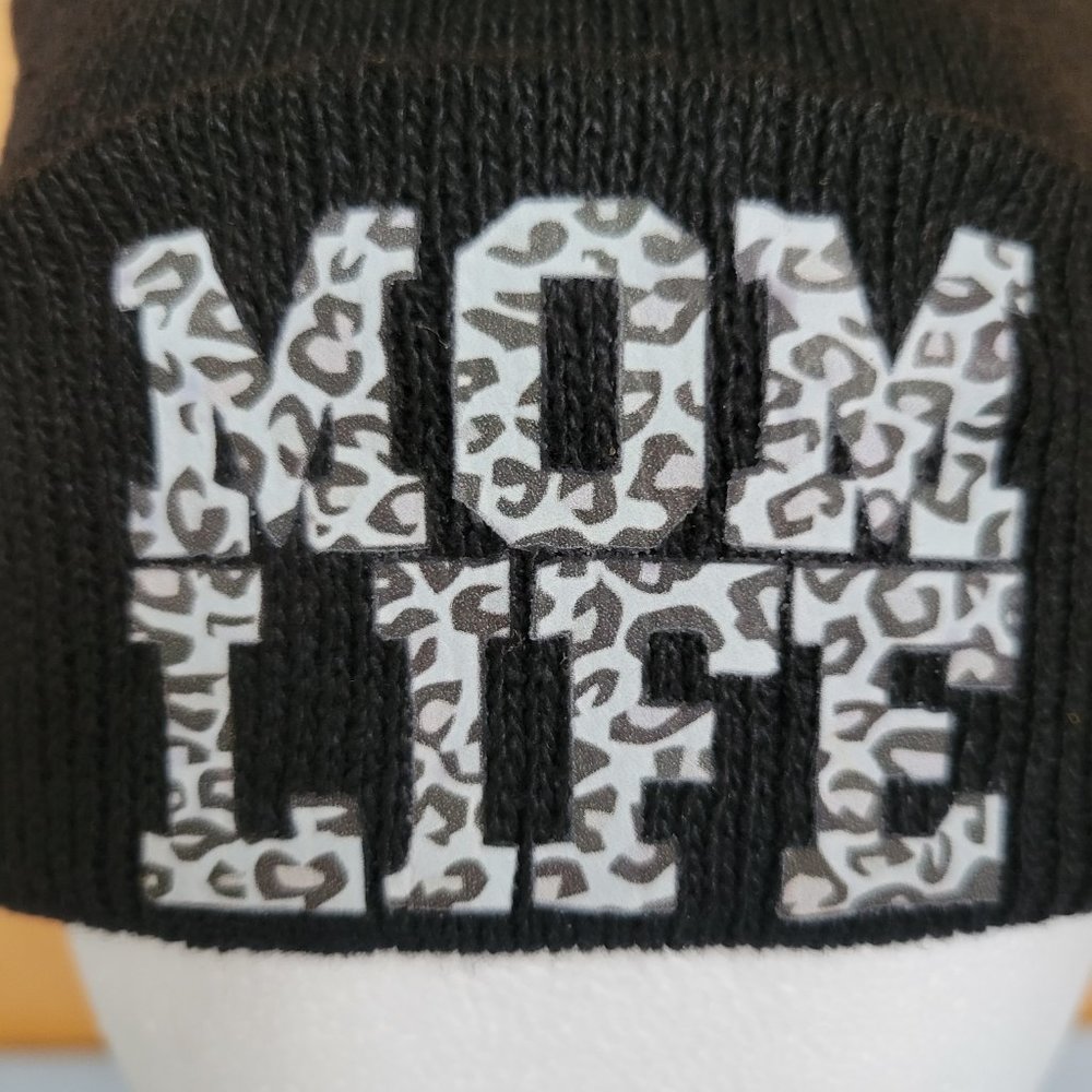 NEW Black Knit Beanie Mom Life Maternal Mommy Leopard Fuzzy Hat Skater Outdoor - Picture 3 of 5